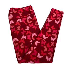 NEW‎ TC LuLaRoe Red Butterfly Leggings Pink Breast Cancer Comfort Comfy Stretch